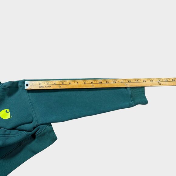 Carhartt Kids Hoodie Green Yellow Logo Graphic Pullover Sweatshirt Youth Size S - Picture 9 of 9